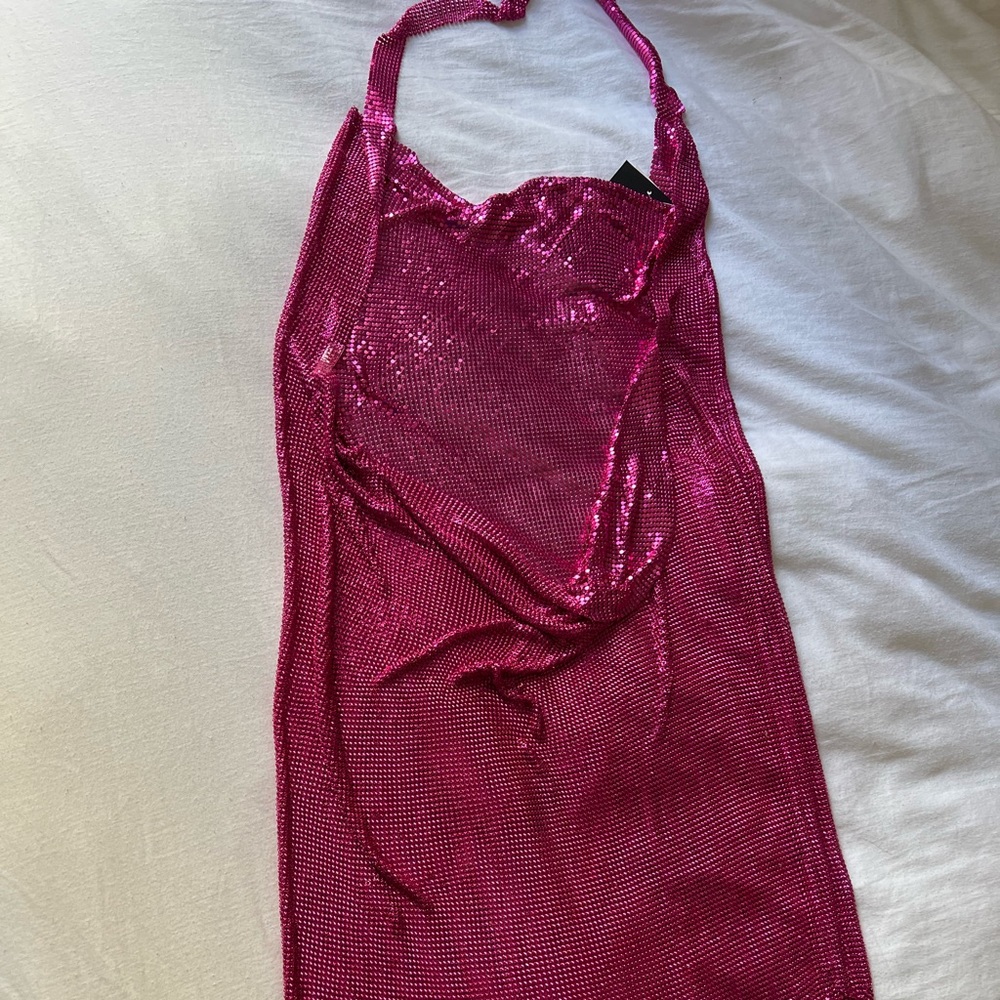 Super cute pink metallic metal mesh dress